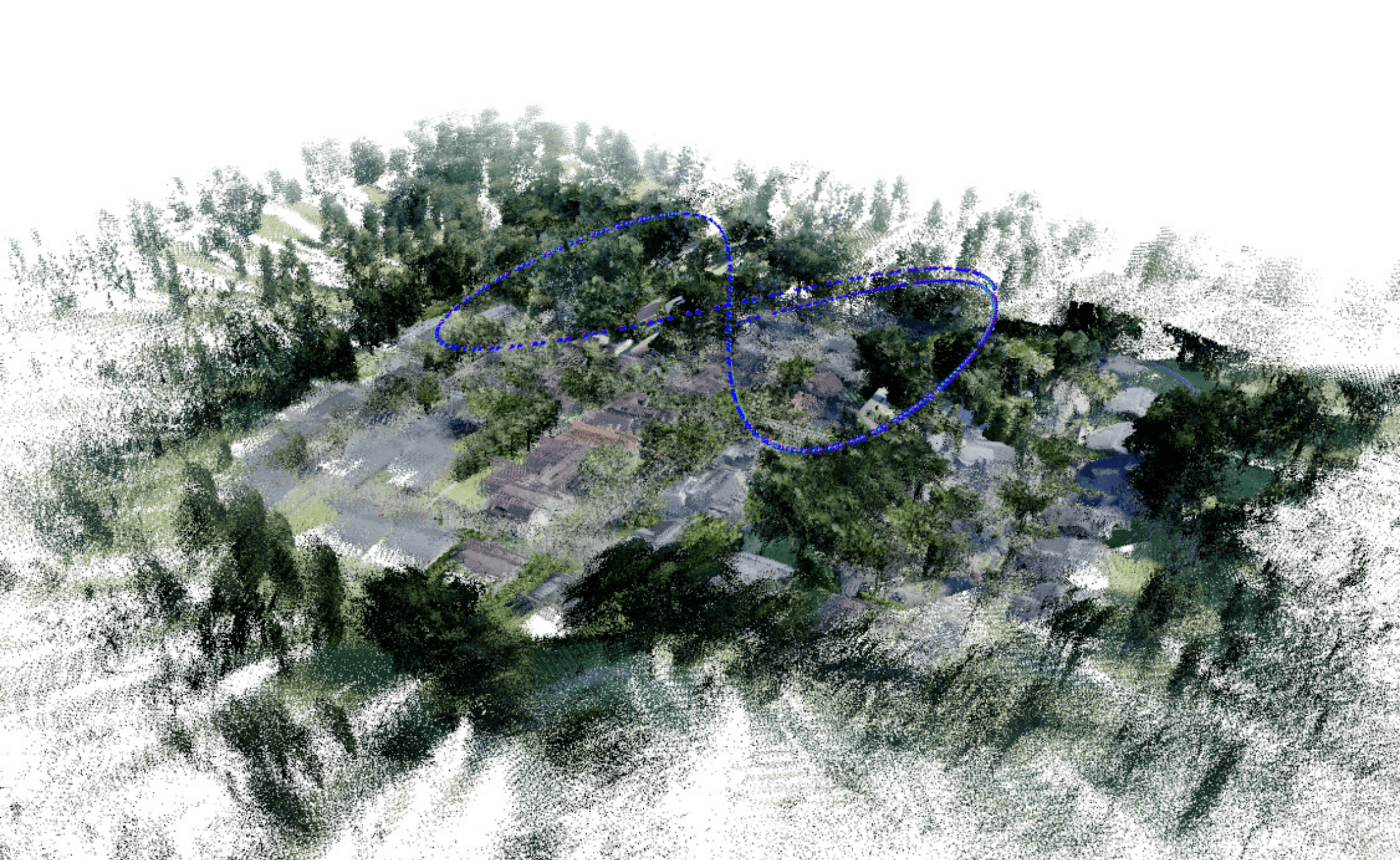 Reconstructed neighborhood point cloud with the simulated drone trajectory