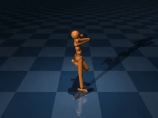 Animated humanoid behavior from a reward hacking simulation
